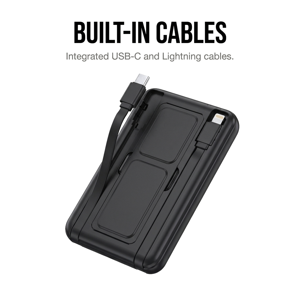 Sekage Power Bank black - built-in cables