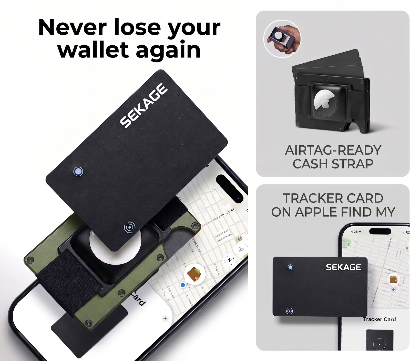 AirTag-ready cash strap and tracker card