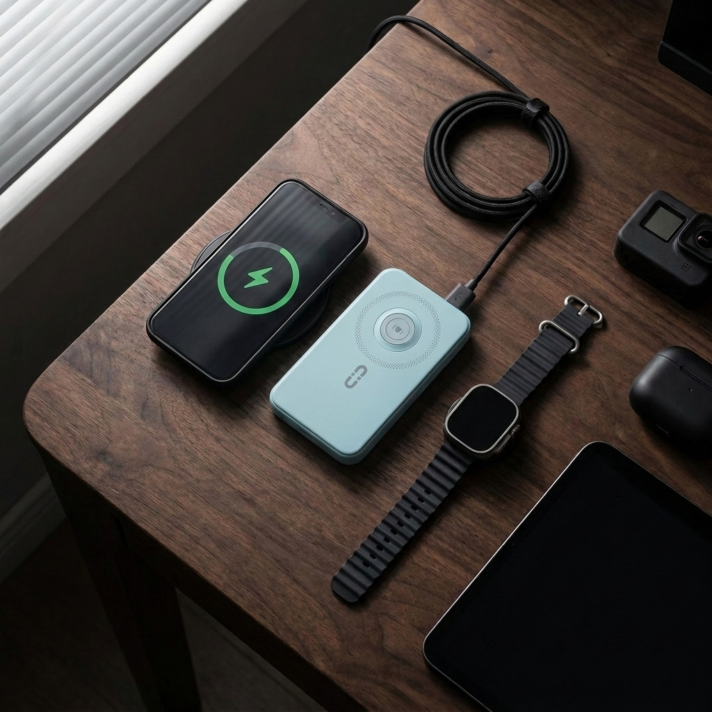 Sekage Power Bank sky blue - desk